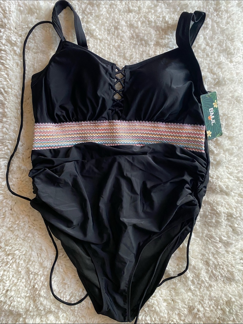 BMJL Black One-Piece Swimsuit with Multicolor Waistband
